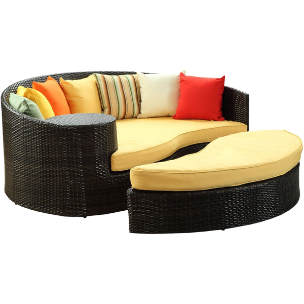 LexMod Taiji Outdoor Wicker Patio Daybed with Ottoman in Espresso
