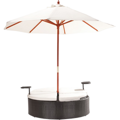 Marbella Espresso Outdoor Patio Double Chaise Lounge Bed with Umbrella