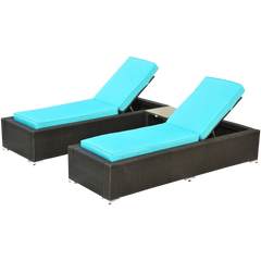 Outsunny 3-Piece Rattan Wicker Patio Chaise Lounge Chair Set with Table