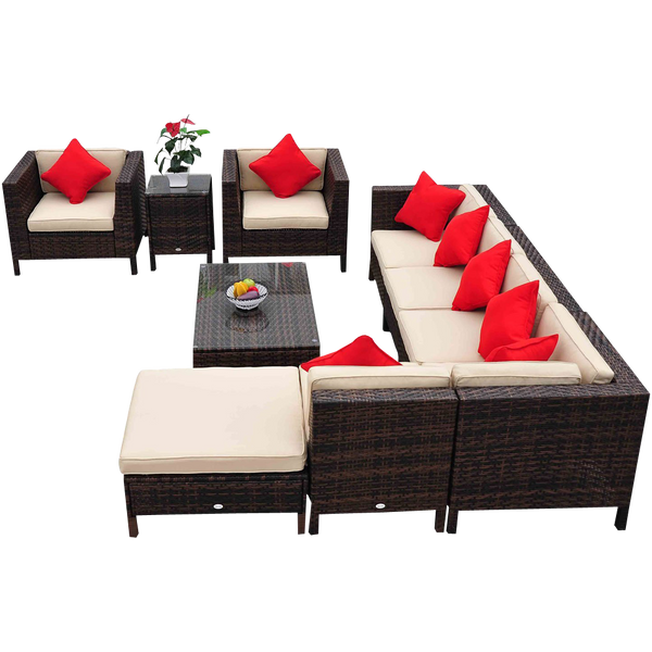 Outsunny 9-Piece Outdoor PE Rattan Wicker Sectional Patio Sofa Chair Set
